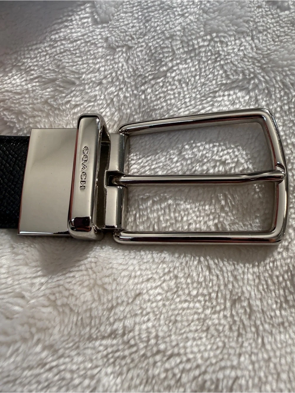 COACH Men's Reversible Crossgrain Leather Belt Black/Brown/Silver Cut-to-Size